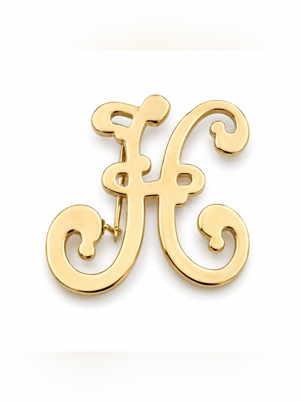 Vintage Script Capital Letter "H" Goldtone Delicate Pin Brooch